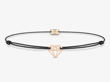 Load image into Gallery viewer, The diamond bracelet features a cute diamond shaped sterling silver pendant and strong textile cord. It comes in rose gold or silver color.
